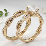 Side profile of the Helix Wrap ring showing micro-pavé stones encircling the moissanite base.