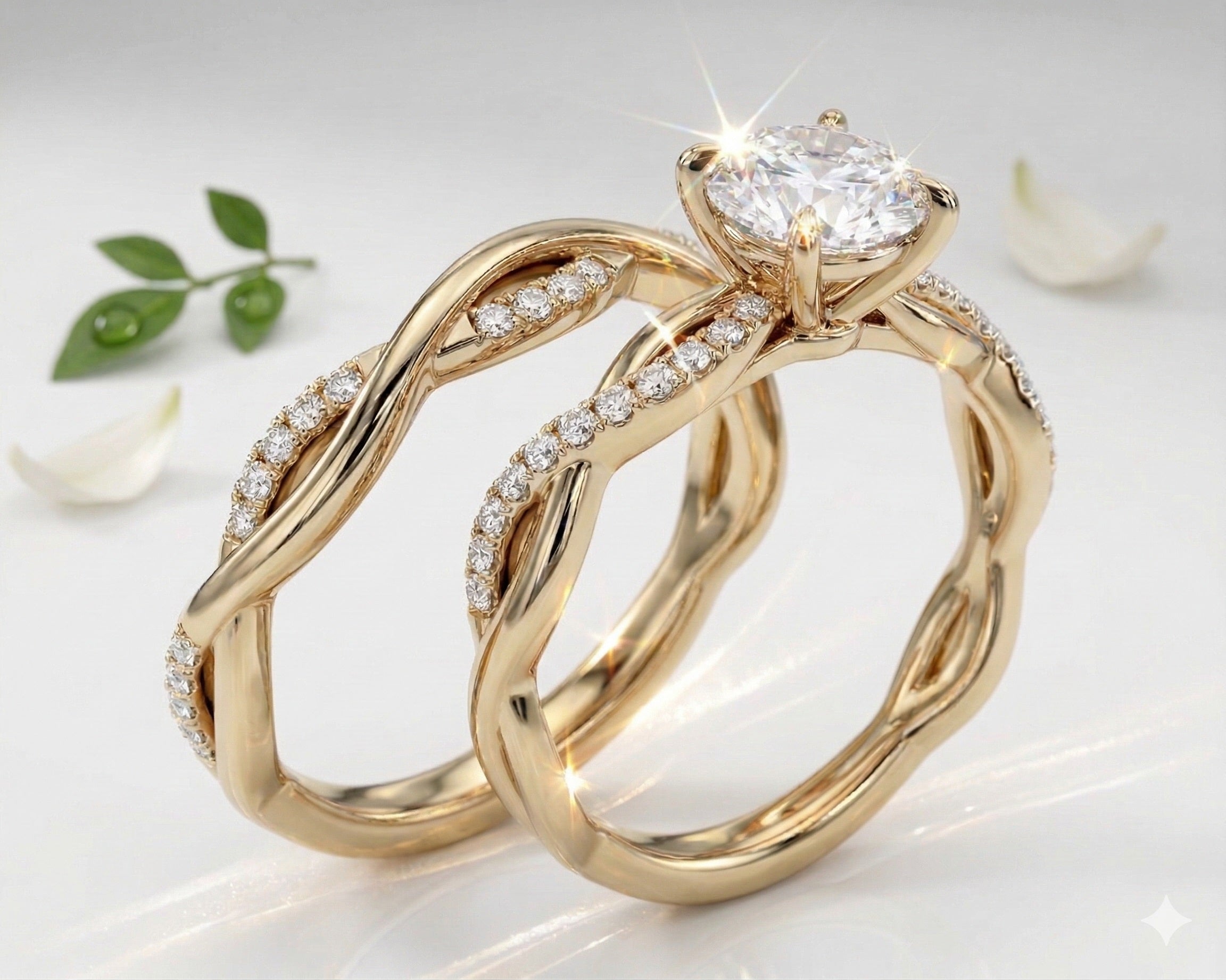 Side profile of the Helix Wrap ring showing micro-pavé stones encircling the moissanite base.