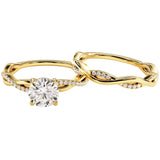 Luxury round brilliant moissanite bridal set with a helix wrapped pavé setting ApolloGem.