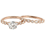 Luxury round brilliant moissanite bridal set with vintage milgrain accents Duo Collection ApolloGem.