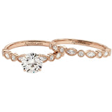 Luxury round brilliant moissanite bridal set with vintage milgrain accents Duo Collection ApolloGem.