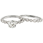 Luxury round brilliant moissanite bridal set with vintage milgrain accents Duo Collection ApolloGem.
