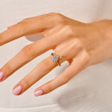 The Round Duo Leaf Accent set on a finger showing the elegant organic silhouette and fire.