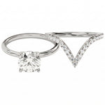 Round brilliant moissanite engagement ring with organic leaf side accents and matching band Duo Collection ApolloGem.