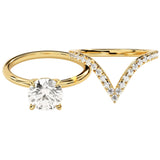 Round brilliant moissanite engagement ring with organic leaf side accents and matching band Duo Collection ApolloGem.