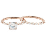 Round brilliant moissanite bridal set with alternating round and marquise pavé bands Duo Collection ApolloGem.