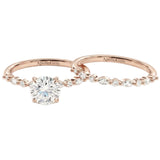 Round brilliant moissanite bridal set with alternating round and marquise pavé bands Duo Collection ApolloGem.