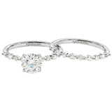 Round brilliant moissanite bridal set with alternating round and marquise pavé bands Duo Collection ApolloGem.