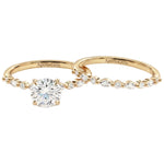 Round brilliant moissanite bridal set with alternating round and marquise pavé bands Duo Collection ApolloGem.
