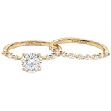 Round brilliant moissanite bridal set with alternating round and marquise pavé bands Duo Collection ApolloGem.