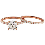 Round brilliant moissanite bridal set with pavé-set rose gold bands Duo Collection ApolloGem.