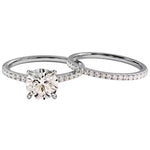 Round brilliant moissanite bridal set with pavé-set white gold bands Duo Collection ApolloGem.