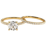 Round brilliant moissanite bridal set with pavé-set yellow gold bands Duo Collection ApolloGem.