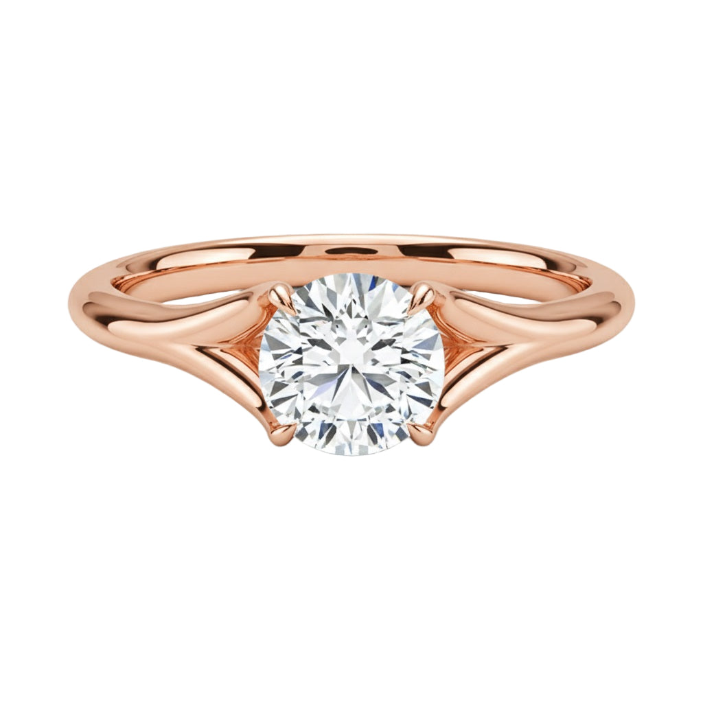 Elegant Eternal Path engagement ring on a finger showing the airy twisted design and brilliant fire.
