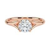 Elegant Eternal Path engagement ring on a finger showing the airy twisted design and brilliant fire.