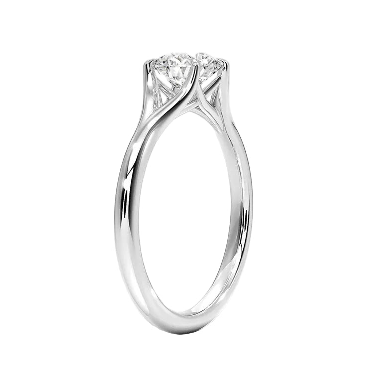 Luxury round brilliant moissanite engagement ring with an open twisted pavé band in white gold ApolloGem.