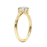 Detailed side view of the Eternal Path ring showing the airy distance between the intertwined gold strands.