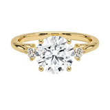 Luxury round brilliant moissanite engagement ring with a decorative stone frame and small side accents ApolloGem South Africa.