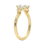 Detailed profile of a round moissanite ring showing the brilliant architectural frame and GRI certified stone quality
