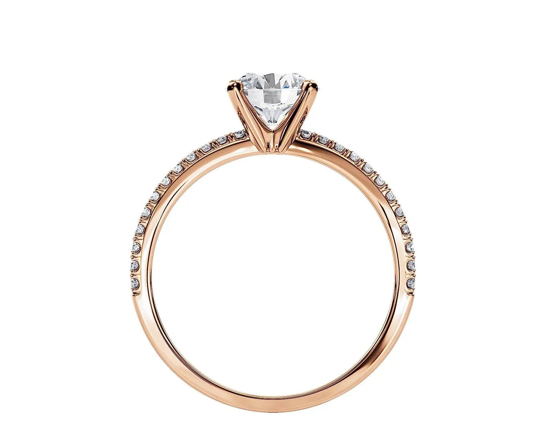 Side profile of the Round Infinity Pavé ring showing both intertwining pavé-set gold bands