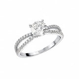 Four-claw round brilliant moissanite ring with a double-row pavé infinity twist band in white gold ApolloGem.