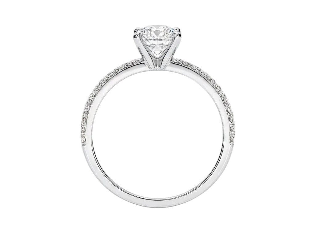 Side profile of the Round Infinity Pavé ring showing both intertwining pavé-set gold bands