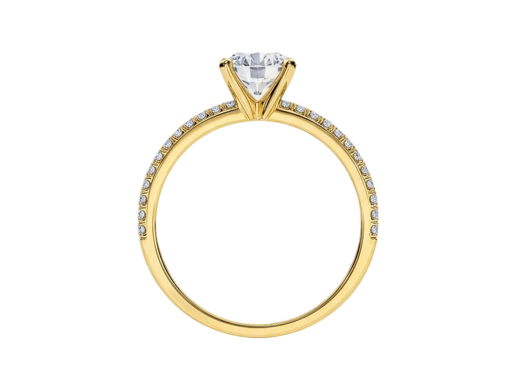 Side profile of the Round Infinity Pavé ring showing both intertwining pavé-set gold bands
