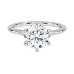 Close-up of a high-quality D-color VVS1 round brilliant moissanite on a shimmering pavé twisted shank.