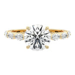 Luxury round brilliant moissanite engagement ring in yellow gold with an organic cluster of marquise side stones ApolloGem South Africa.
