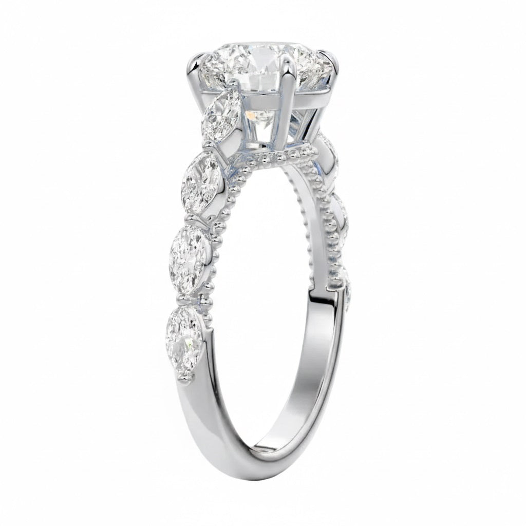 GRI certified round brilliant stellar cluster ring in a signature ApolloGem premium engagementr ring for a luxury proposal.