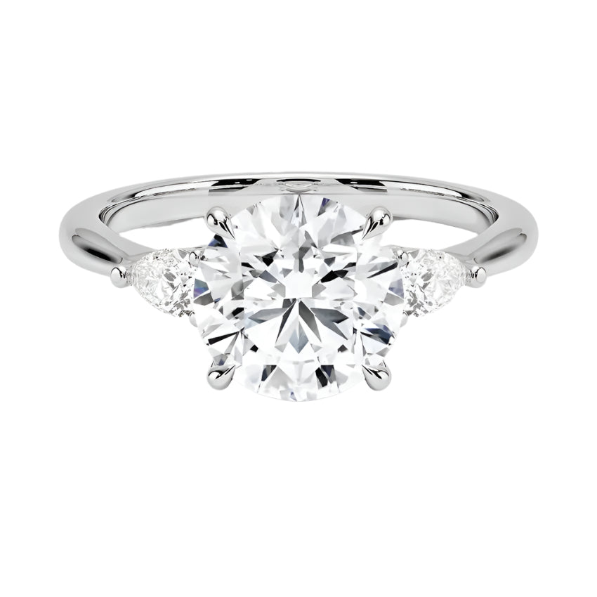 Classic round and pear three-stone engagement ring ApolloGem custom made Engagement rings