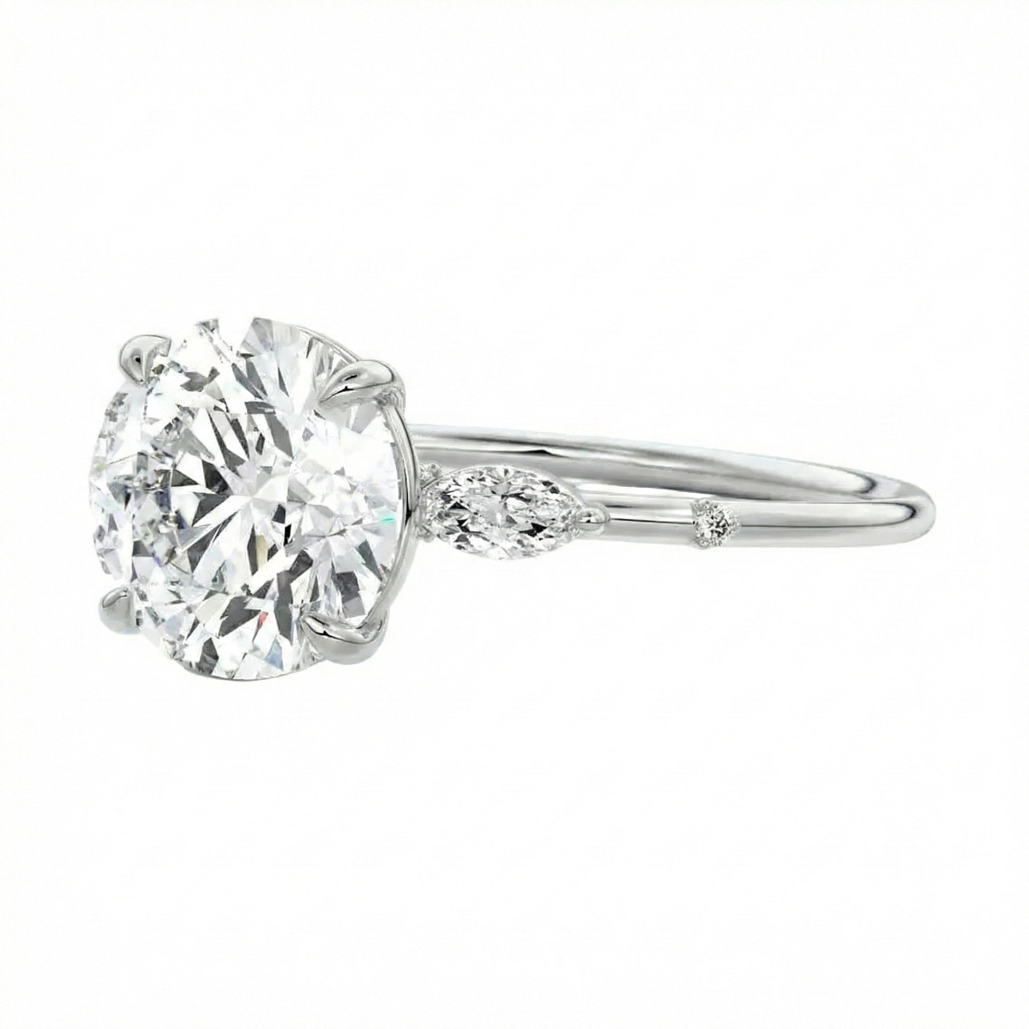 Low profile nature inspired engagement ring yellow gold comfort fit moissanite