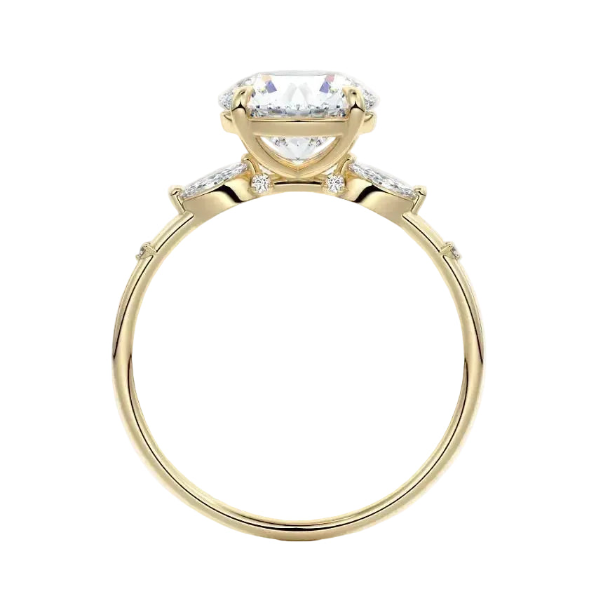 Gold ring with a diamond on a white background