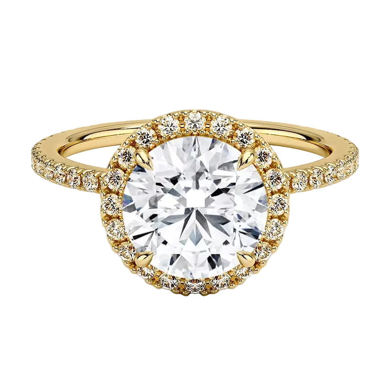 Round brilliant cut halo engagement ring pave band yellow gold South Africa