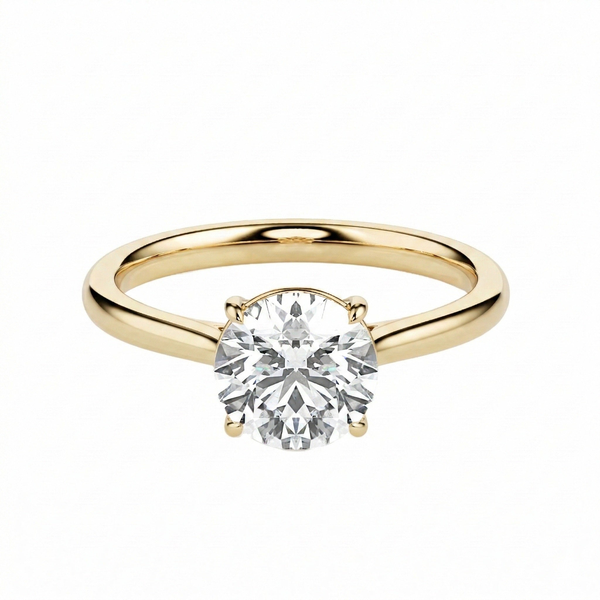 Classic round brilliant moissanite solitaire engagement ring in yellow gold ApolloGem.