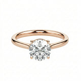 Classic round brilliant moissanite solitaire engagement ring in rose gold ApolloGem.