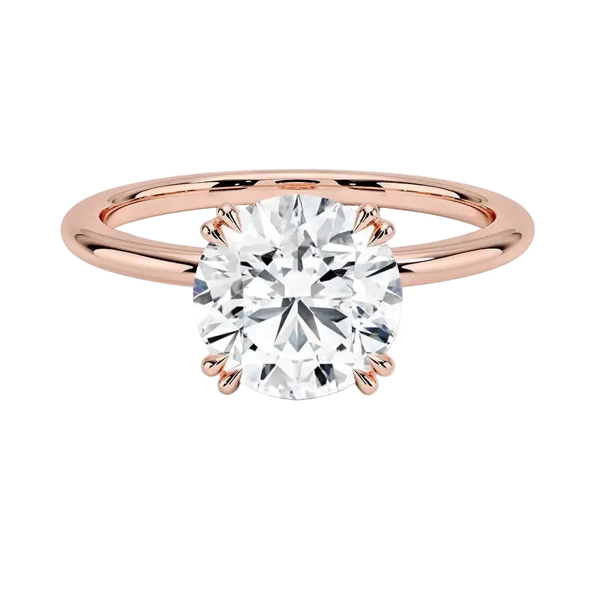 Round brilliant moissanite solitaire engagement ring with double cat-claw setting ApolloGem.
