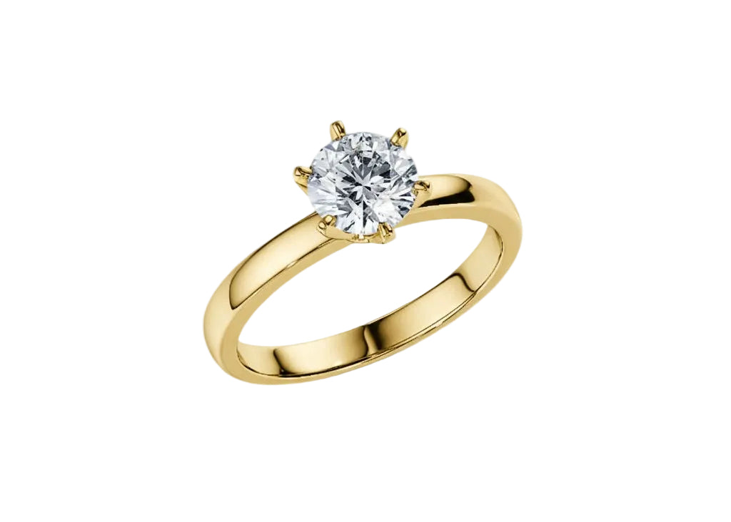 Classic round brilliant moissanite solitaire engagement ring with a 6-prong crown setting ApolloGem.