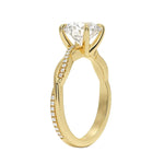 Side profile of the Round Solo Vine ring showing the contrast between the smooth gold and pavé-set strands in yellow gold.
