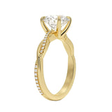 Side profile of the Round Solo Vine ring showing the contrast between the smooth gold and pavé-set strands in yellow gold.
