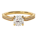 Side profile of the Stacking Cathedral ring showing the robust gold walls and seamless integration.