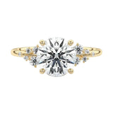 Luxury round brilliant moissanite engagement ring in yellow gold featuring a pavé-set band and GRI certified stones ApolloGem South Africa.
