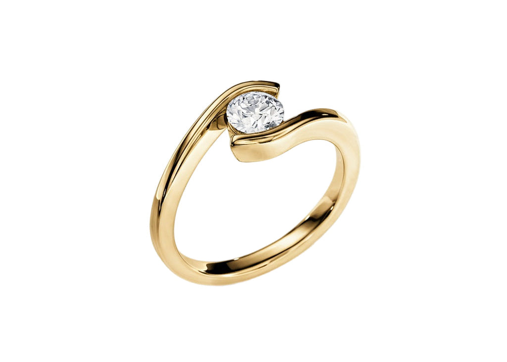 Detailed side view showing the floating bypass architecture and suspended moissanite effect.