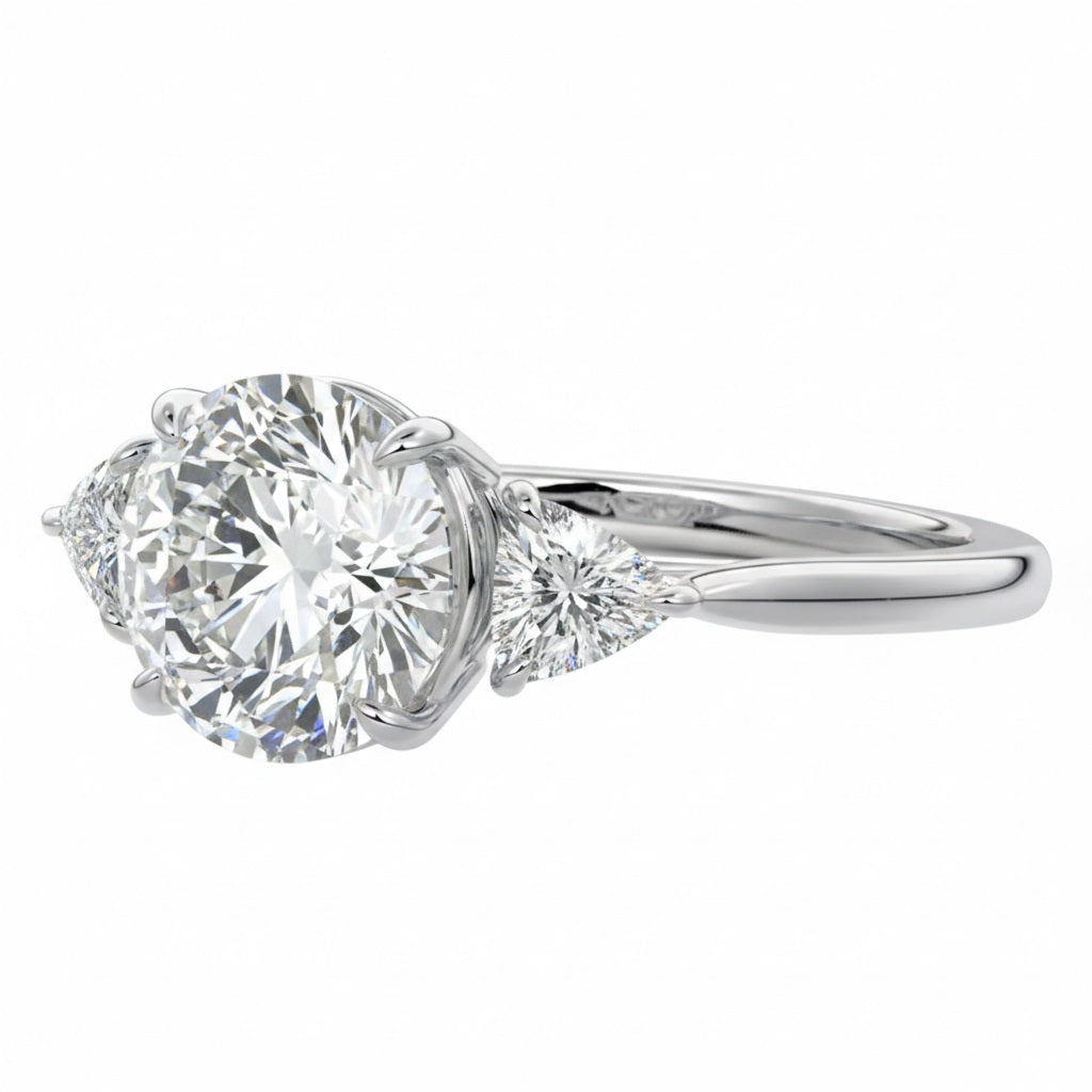 Classic three-stone round moissanite engagement ring ApolloGem the timeless brilliance and gold band