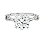 Round brilliant moissanite engagement ring with a twisted infinity-style white gold band ApolloGem.