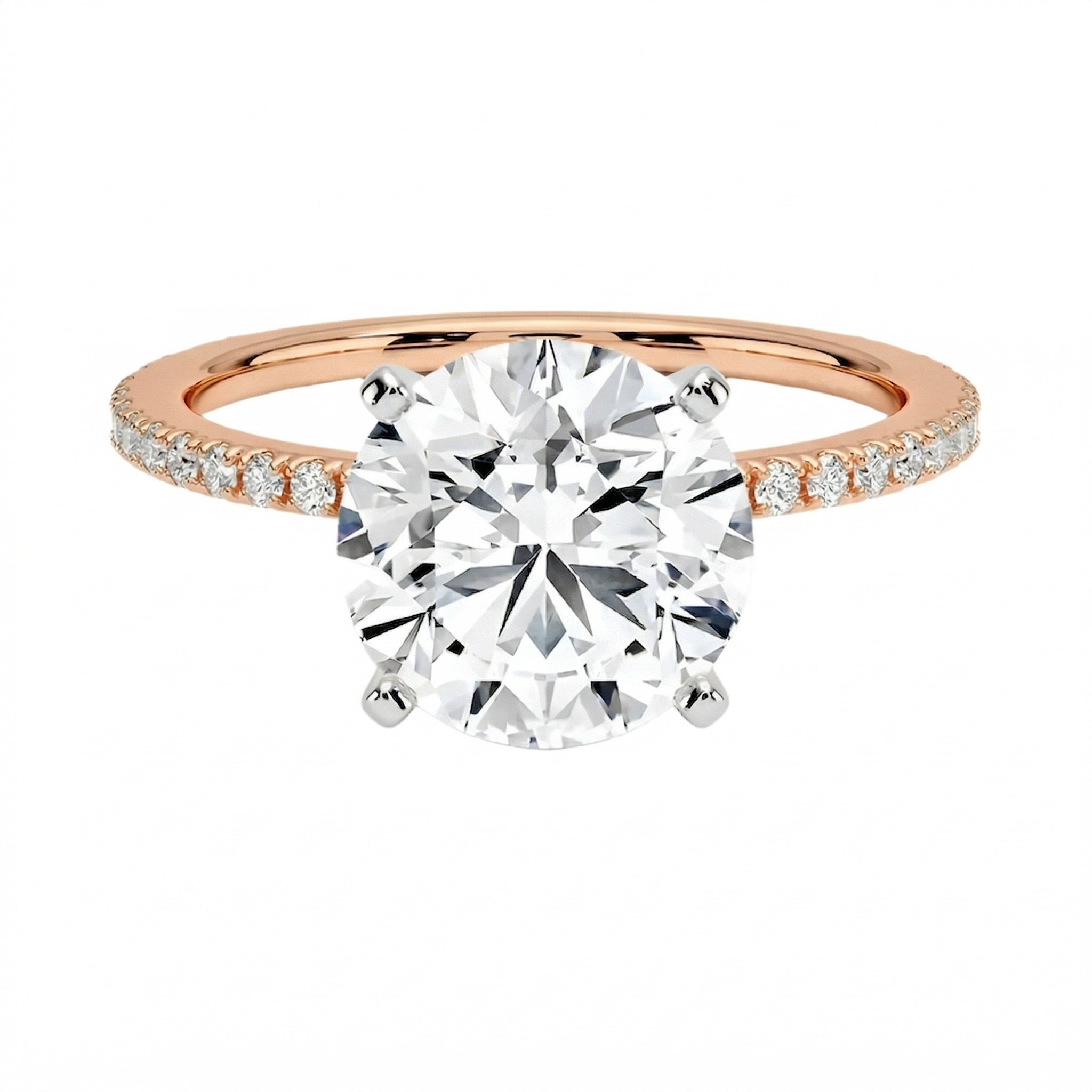 Integrated secure white gold claws on a warm gold sculpted solitaire band ApolloGem