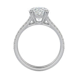 Side profile of the V-Split Cathedral ring showing the architectural basket and dual pavé rows.