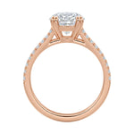 Side profile of the V-Split Cathedral ring showing the architectural basket and dual pavé rows.