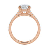 Side profile of the V-Split Cathedral ring showing the architectural basket and dual pavé rows.