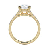 Side profile of the V-Split Cathedral ring showing the architectural basket and dual pavé rows.